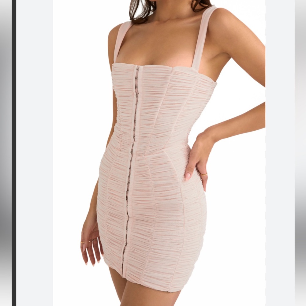 House of CB Strapless Ruched Mini Dress - Blush Pink